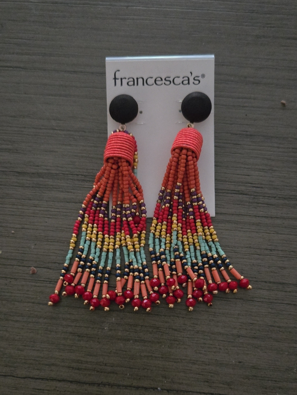 Francesca's Collections Coral Multicolor Beaded Tassel Earrings